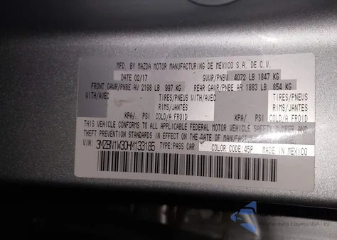 2017 Mazda Mazda3 Grand Touring from USA, damaged, VIN 3MZBN1W30HM133185